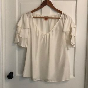 Club Monaco silk v-neck ruffle sleeve blouse